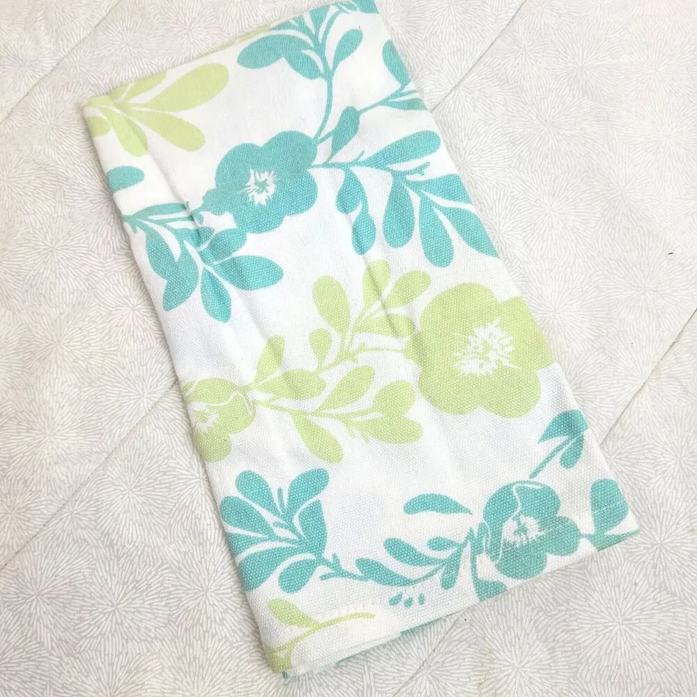 Kohl's 4 floral cotton blend cloth napkins white aqua pale green spring summer